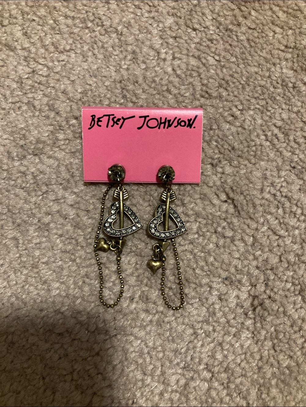 Betsey Johnson Gold-Tone Heart & Arrow Dangle Earrings with Crystal Accents